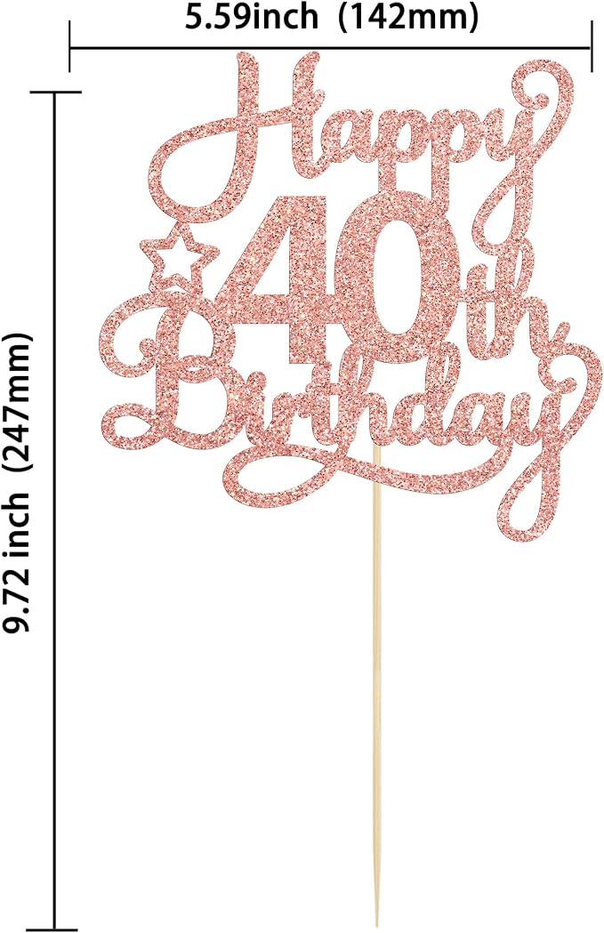 1 Pack Happy 40th Birthday Cake Topper Rose Gold Glitter 40 & Fabulous Cheers to 40 Years Old 40th Birthday Cake Pick for Celebrating 40th Birthday Anniversary Party Cake Decorations Supplies