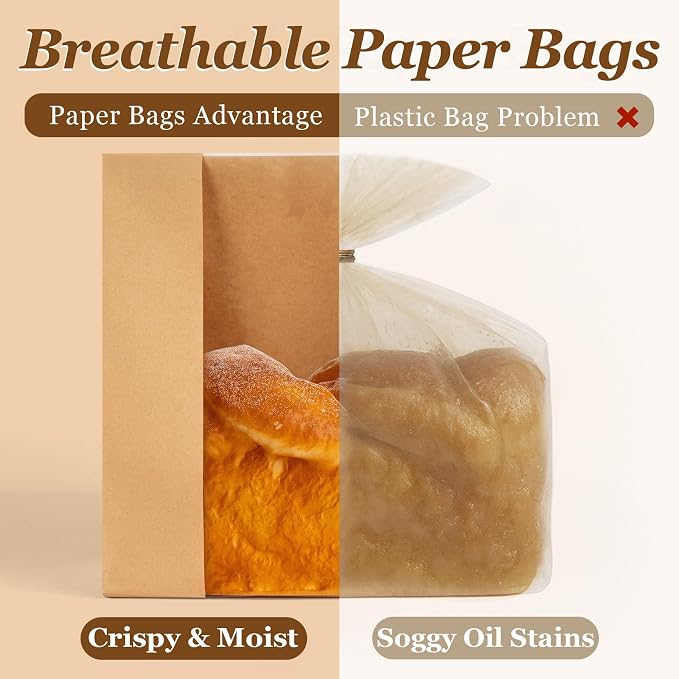 FUNFERY 30 Pcs Sourdough Bread Bags for Home Made Bread Sourdough,Large Paper Bags for Breads Gifting with Window&Cute Stickers,Loaf Bags for Bakery Packaging and Storage,Sourdough Starter Kit