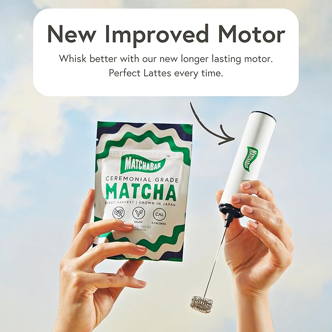 MatchaBar Electric Milk Frother Hand Blender - Stainless Steel Electric Matcha Whisk, Handheld Drink Mixer for Coffee, Greens & Protein - Easy to Clean USB Rechargeable, High Speed Immersion Blender