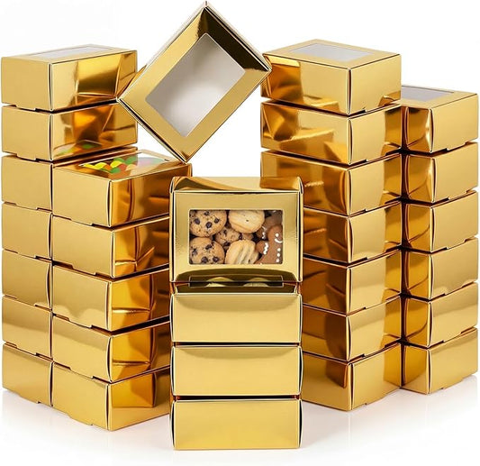 Zonon 60 Pcs Soap Boxes for Homemade Packaging, Mini Kraft Boxes with Window for Bakery Candy Soap Making Gift Packaging, 3.7x2.6x1.4 Inch (Light Gold)
