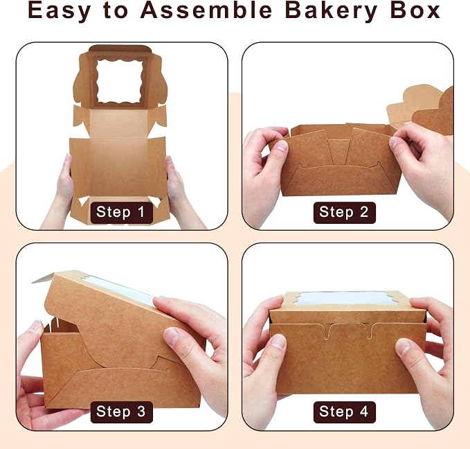 XINHPKGG 20 Pack Cookie Boxes 6x6x3 Inch Bakery Boxes with Window Treat Box Dessert Box for Macaron Mini Cake Chocolate Covered Strawberries Pastry -Brown