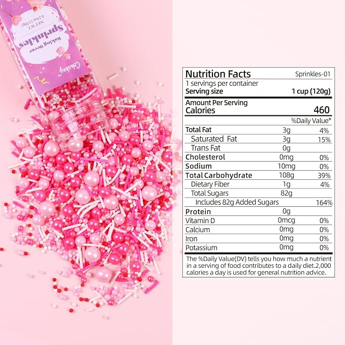 Pink Sprinkles for Cake Decorating 4.23ounce - Valentines Sprinkles for Baking, Cupcake, Ice Cream, Candy, Cookie Decorations - Pearl Sprinkles for Valentines Princess Bridal Shower Wedding Party