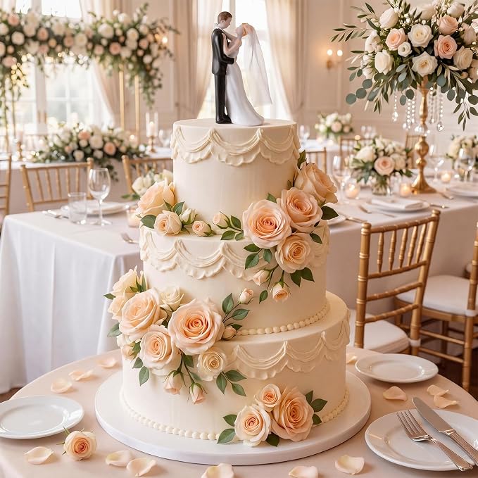 Remerry 4.5" Wedding Bride and Groom Cake Topper Vintage Elegant Wedding Cake Topper Couple Figurine Novios Para Pastel for Engagement Romantic Funny Couple Statue Anniversary (Adoring Gaze,White)