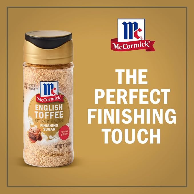McCormick Finishing Sugar, English Toffee, Limited Edition, Rich & Buttery Sweetness for Hot Chocolate, Cookies, Cake, Pie, Cocktails, and More, 3.7 oz