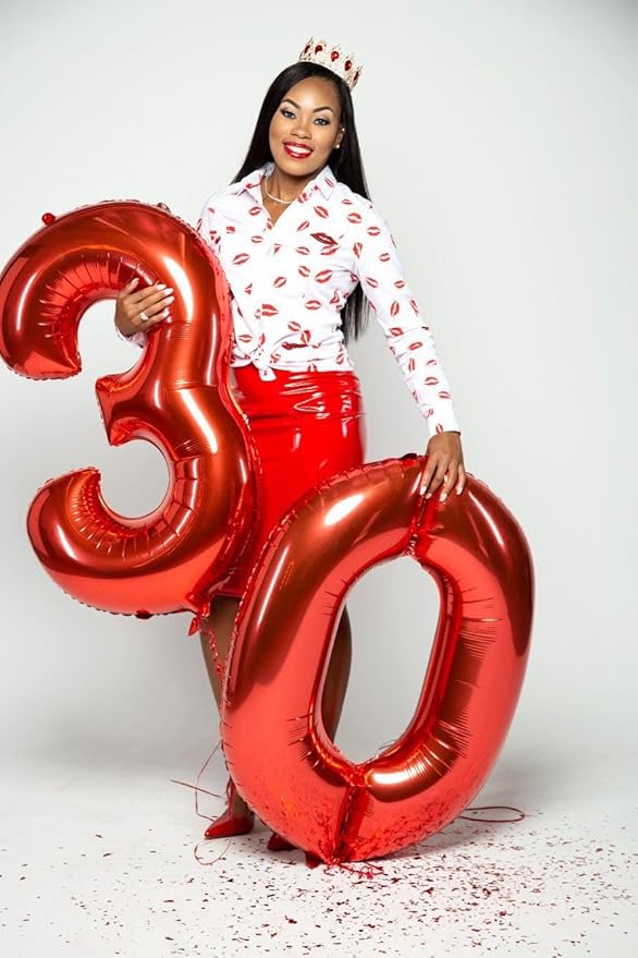 40 Inch 25 Numbers Balloon, Happy 25th Birthday Decorations for Women, Red Foil Large Ballon for 2 5 25 52 Birthday Party Wedding Anniversary Supplies