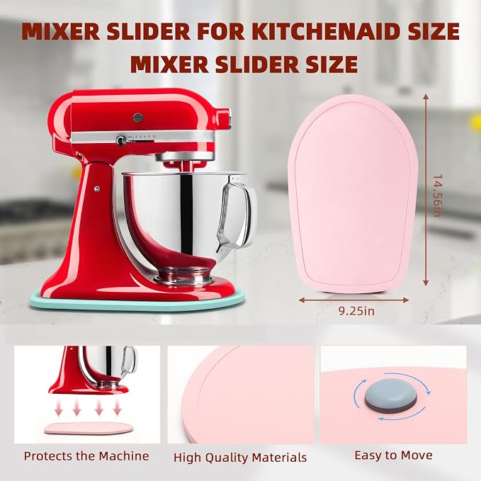 Mixer Slider Compatible with 4.5-5 QT Kitchen Aid Stand Mixers, Kitchen Countertop Storage Mover Sliding Caddy Mixer Slider Mat for Kitchen Aid Stand Mixer Accessories Attachment (Pink)