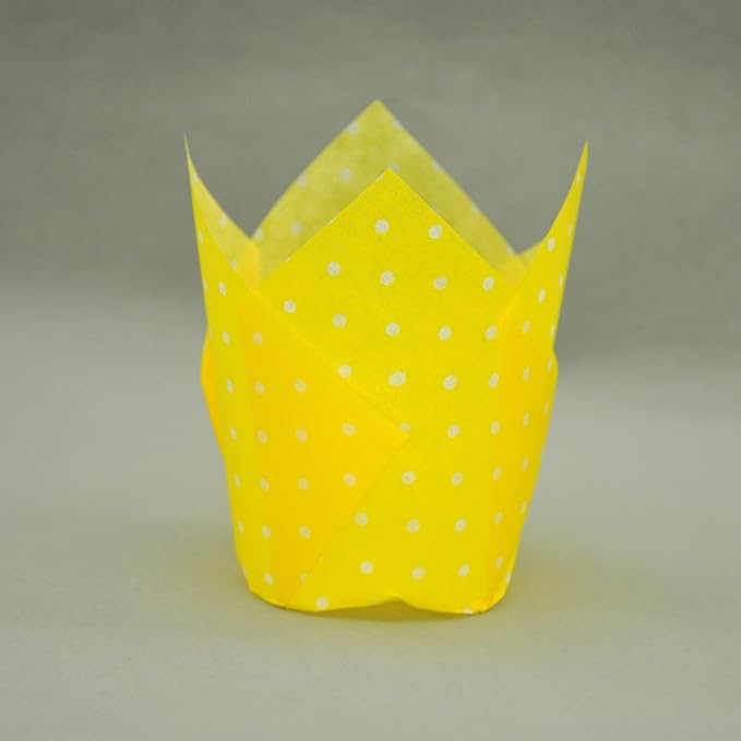 QLSmypkg Large Muffin Greaseproof paper Baking cupcake cups, 2-1/4" x 4" Yellow printed with Polka Dot Tulip Baking Cup(Large) (125pcs)