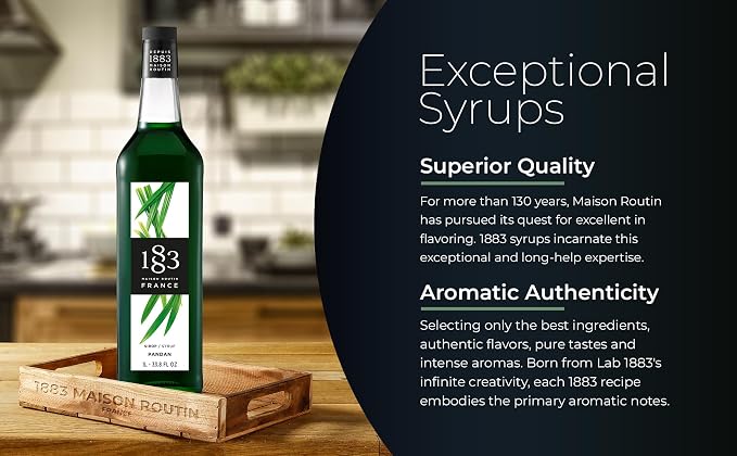 1883 Pandan Syrup for Drinks – 1 Liter Glass Bottles (Pack of 6)