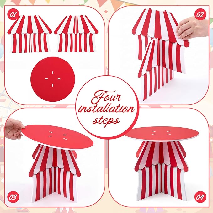 Lallisa 12" Circus Themed Cake Stand Red 3D Carnival Themed Party Decorations with Circus Tent Base PVC Dessert Holder Centerpieces for Desserts Birthday Wedding Supplies