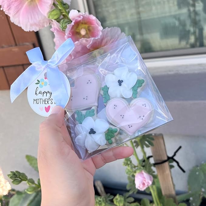 50Pcs 4x4x1.2inch Clear Single Cookies Boxes with Full Window Macaron Boxes with Full Window for Cookies, Macarons, Brownies, Small Treats, Candy, Mini Pies - Wedding, Birthday Party