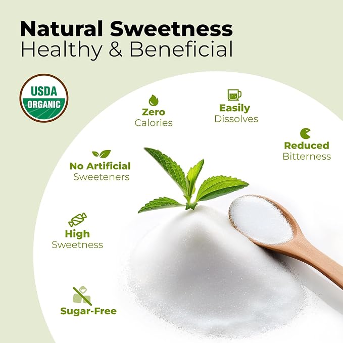 Viccoky Organic Stevia Powder, Pure Stevia Extract Powder, Sugar-Free & 0 Calories, No Additives, Sugar Substitute, Natural Sweetener, 10oz (284g)
