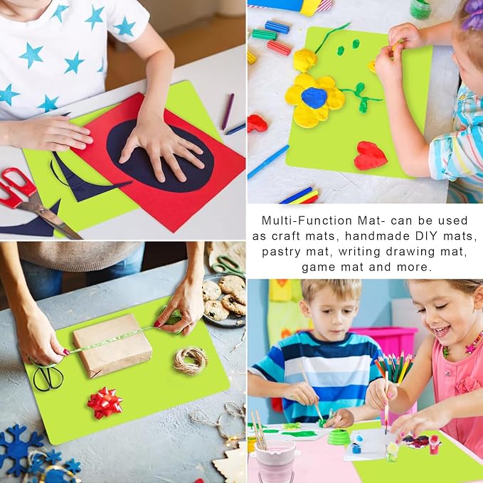 Silicone Mat for Crafts, 15.7" x 11.8" Silicone Placemats for Kids Dining Table Waterproof Countertop Protector, Heat Insulation Kitchen Pastry Rolling Dough Pad Tool, Green