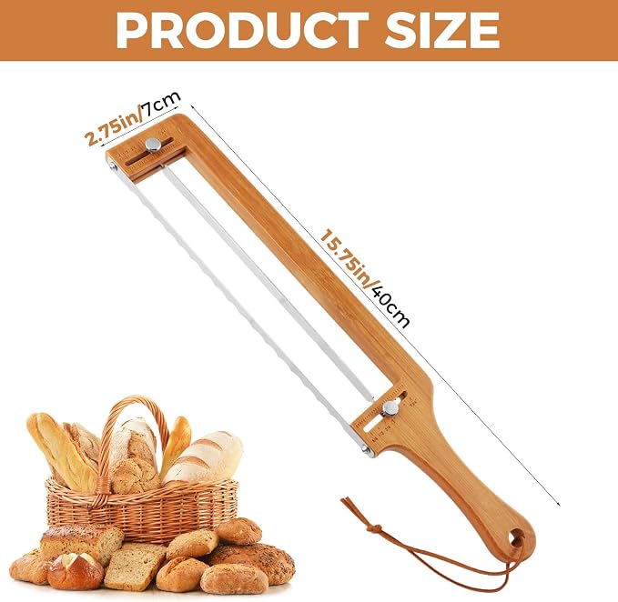 Adjustable Bread Knife — Precision Homemade Bread Slicer for Sourdough, Razor-Sharp Cutter Wooden Frame for Bagels, Baguettes Gift for Artisan Bakers