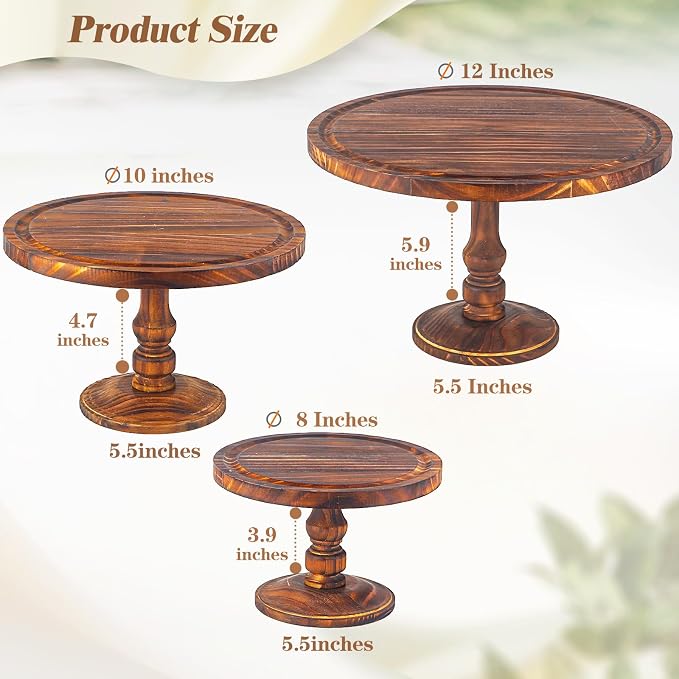 Wisreach Set of 3 Rustic Wooden Cake Stands — Farmhouse Cupcake Pedestal Display for Weddings, Birthdays, Desserts & Parties — Tiered Serving Trays for Cakes, Snacks & Decor
