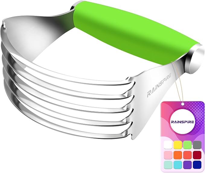 Rainspire XL Pastry Cutter For Baking, Heavy Duty Pastry Blender Stainless Steel, Thick Sharp Blades Dough Blender, Dough Cutter Butter Cutter Pastry for Easy Mixing, Dishwasher Safe (Green)