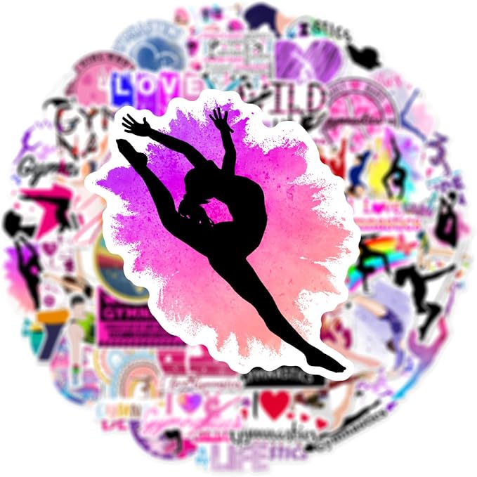 Gymnastics Stickers for Water Bottles - 50PCS Aesthetic Gymnastics Gifts Vinyl Waterproof Exercise Stickers for Laptop, Scrapbook, Journal, Perfect for Gymnasts, Teens, Girls, and Sports Lovers