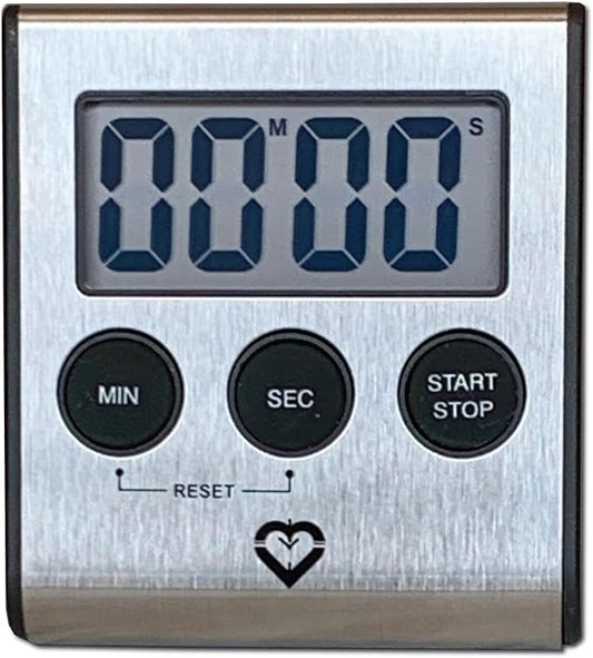 Premium Stainless Steel Digital Kitchen Timer – Ultra-Strong Magnetic Back, Fold-Out Desk Stand, Effortless One-Touch Setup, Extra-Loud Alarm, Oversized Display, Auto Memory, Auto Shut-Off (1)