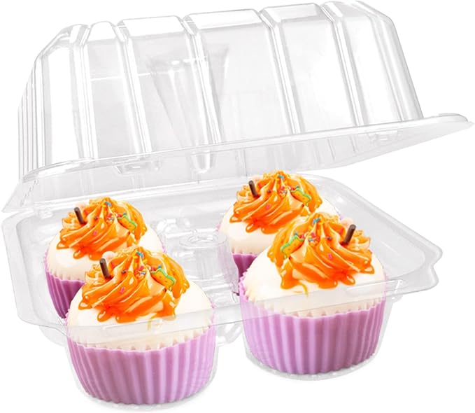 20/40 Pack 4-Compartment Cupcake Containers | Clear Plastic Cupcake Boxes, 4-Cavity Cupcake Holders with Deep Dome for Bakery Muffin Dessert
