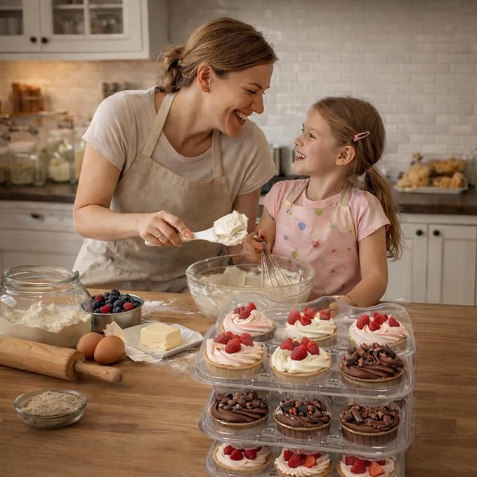 WIKDAY 6 Count Cupcake Containers with Lids, 15 Pack Stackable cupcake holders Clear Plastic Dessert Boxes for 90 Cupcakes, Muffins