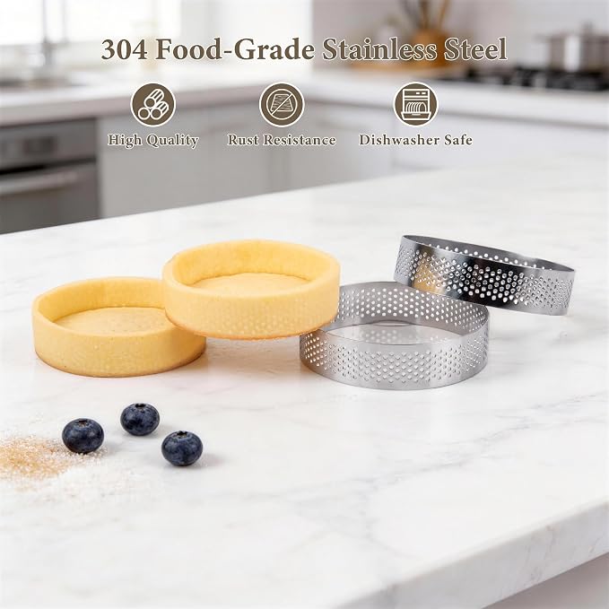 16 Pack Tart Rings,Stainless Steel 3.15 Inch Cookie Rings For Baking Small Pastry Rings Mousse Cake ring Heat-Resistant Crumpet Ring for Cooking Dessert