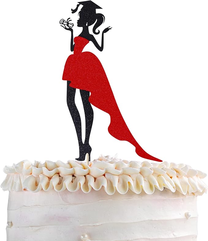1 Pack 2026 Graduation Cake Topper Graduation Girl Cake Pick with Glitter Diploma Graduation Cap Congrats 2026 Cake Decorations for 2026 Graduation Theme High School Girls Graduate Party Red