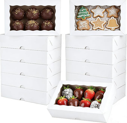 TEMLQPACK 50PCS Bakery Boxes with Window (8x5x2 Inch) for Chocolate Covered Strawberries, Cakesickle, Chocolate Truffle, Pretzel & More