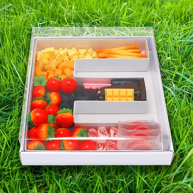 WENPACK 12.5" Cardboard Letter Shaped Mache Decorative Strawberries Fillable Sweets Candy Box with Clear Lid (White, E)