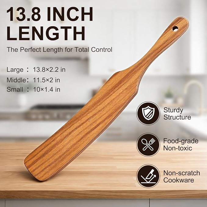 3 Pack Skinny Wooden Spurtle Set for Sourdough Starter Kit Accessories Teak Wood Jar Spatula Sourdough Bread Baking Supplies Gift Spurtles Kitchen Tools Stirring Stick Spoon Dough Whisk Scraper