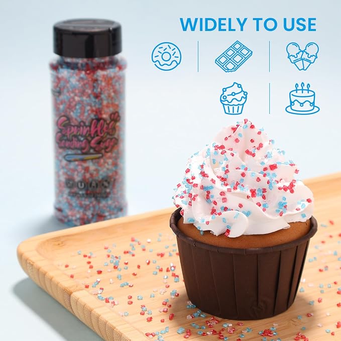 Red Blue and White Sanding Sugar Sprinkles, Sujoygar 5oz Edible Cake Patriotic Sprinkles for Ice Cream Toppings Cupcake Chocolate Decoration, 4th of July Party Cookies Baking Dessert Food Supplies