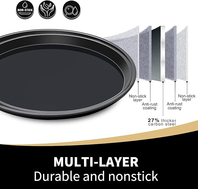 Yomvzake Large Cake Pan, 12 Inch Round Cake Pan Giant Shollow Pan Round Cookie Sheet Black Carbon Steel Tray Pan for Christmas Baking