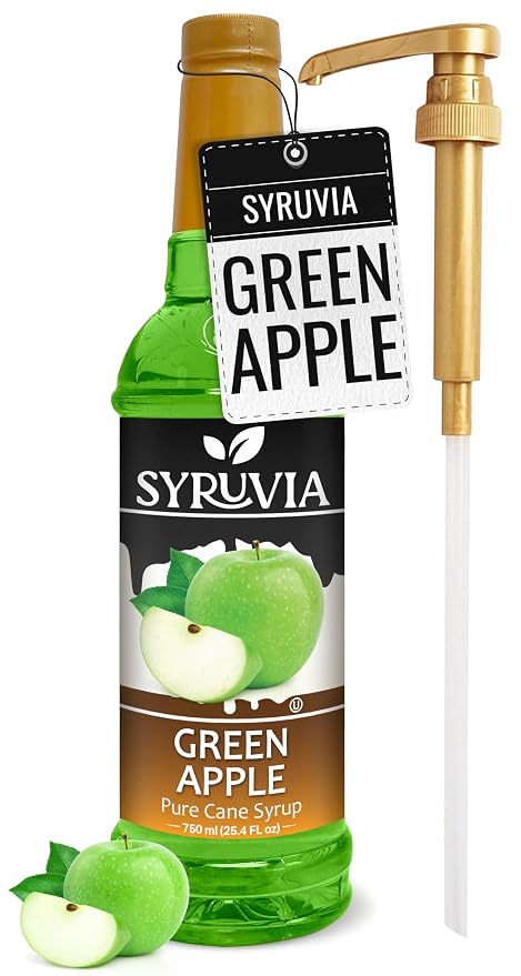 Syruvia Green Apple Syrup, Flavored Syrup for Cocktails, Fruit Drinks, Lemonades, and Desserts – 25.4 fl oz - with Pump