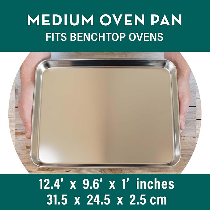 Stainless Steel Baking Sheet Pan –Medium Oven Tray & Roasting Pan, Non-Toxic, Non-Stick Free, Food-Safe Cookware (12.4' x 9.6' x 1' in)