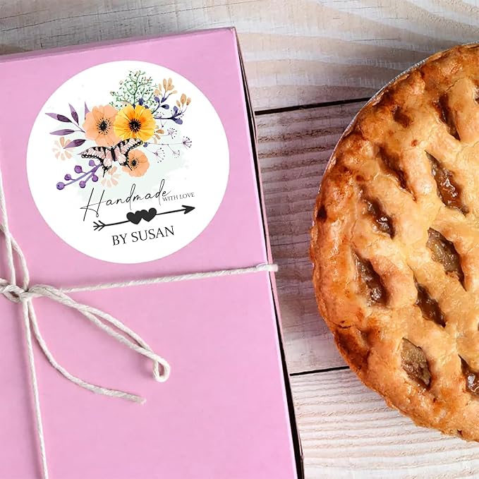 400 Pack Custom Handmade/Homemade with Love Label Stickers|Personalize Business Logo Labels|1.5/2inch Round Personalized Labels in Various Designs for Crafts,Baking,Gifts and Small Business