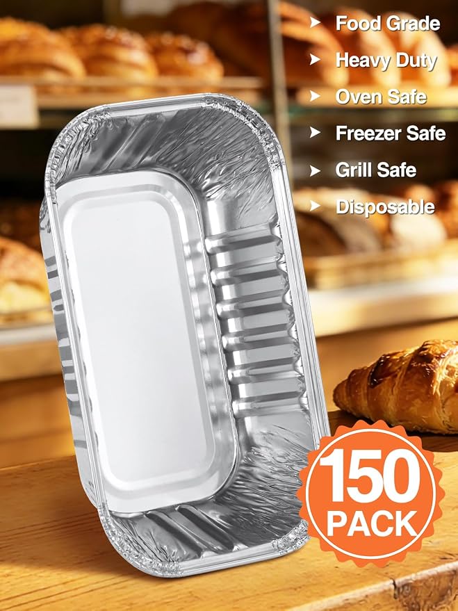 NEEBAKE 150 Pack 6x3.5x2 Disposable Aluminum Loaf Pans - 1 Lb Mini Loaf Pans, Small Aluminum Tin Foil Baking Pan, Food Containers for Baking, Cakes, Bread, Meat, Loaves