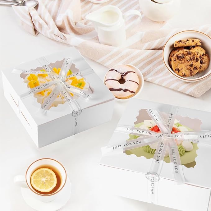 12pcs 10x10x5 Inches Cake Boxes,6pcs White Boxes and 6pcs Boards,Cajas Pasteles for Disposable 10 inch Cake box with Window (White, 10 * 10 * 5inch/12pcs)
