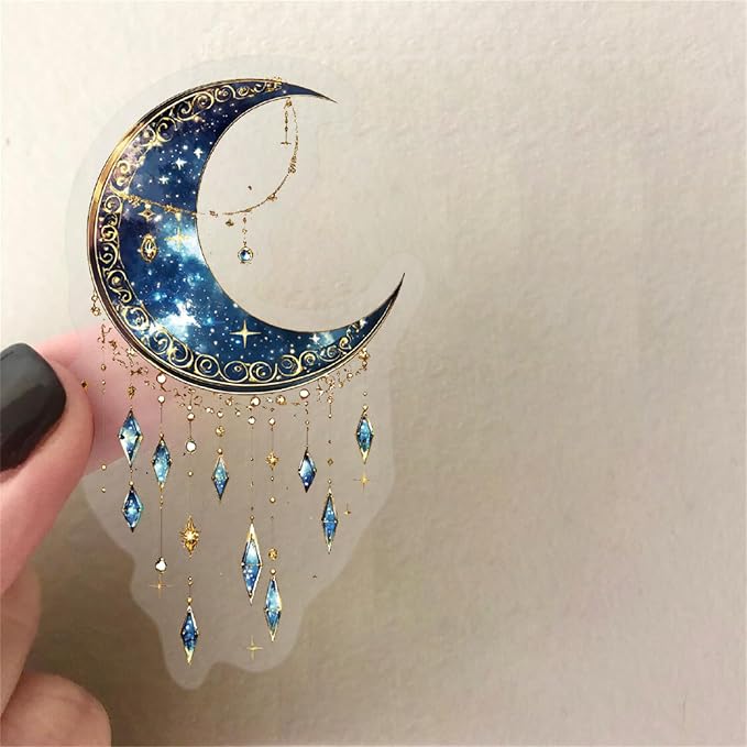 50PCS Dreamy Moon Crystal Gem Scrapbook Stickers Clear Celestial Vinyl Decals with Stars, Crystals & Galaxy Designs Aesthetic Stickers for Journaling, Planners, Crafts & Gifts (colourful-B10)