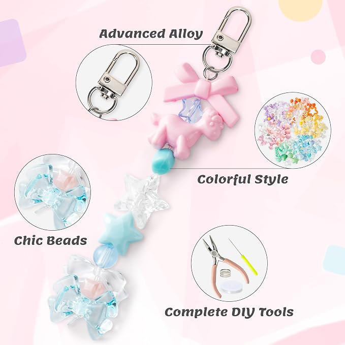 Y1tvei 73pcs Charms Lip Gloss Keychain Making Kit- Beads DIY Crafts Chains | Macaron Color Lip Gloss Charms Set for Jewelry Making, Aesthetic DIY Art Gift for Party Favors, Kawaii Keychain for Birthday