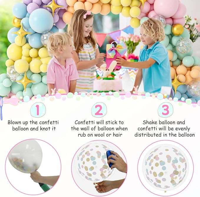 PERPAOL 146pcs Easter Pastel Rainbow Balloon Arch Garland Kit Macaron Unicorn Spring Globos Para Decoracion with Star Foil Balloon for Baby Shower Birthday Anniversary Mermaid Party Graduation