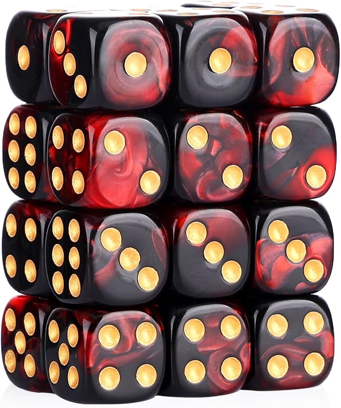 24 of Pack 16MM 6 Sided Dice Set,Two Colours D6 Game Dice Set, 6 Sided Standard Dices for Yahtzee, Bunco or Teaching Math,with Portable Dice Pouch(Red and Black)