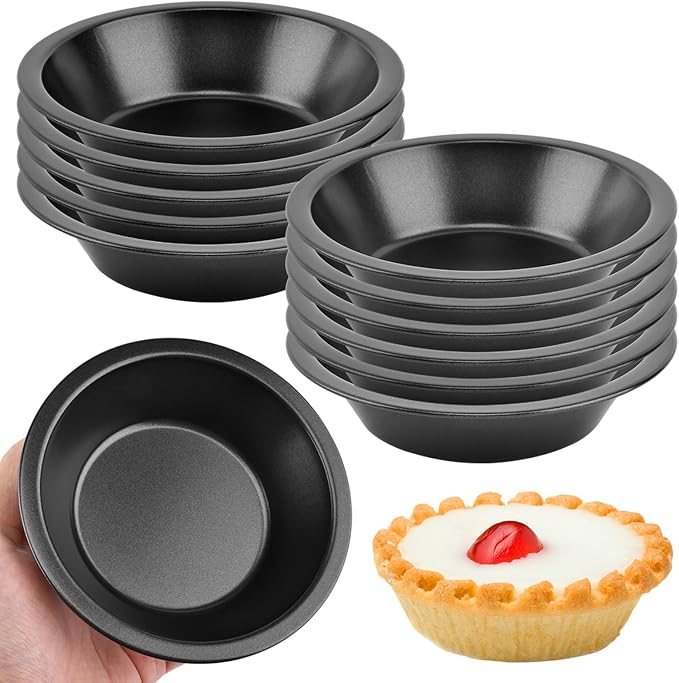 12 Pcs Mini Pie Pans,5 Inch NonStick Individual Dish Pie Plate Reusable Round Tins Small Bakeware for Baking Pot Pies, Cakes, Quiches, Tarts, Desserts(COLOR:Black)