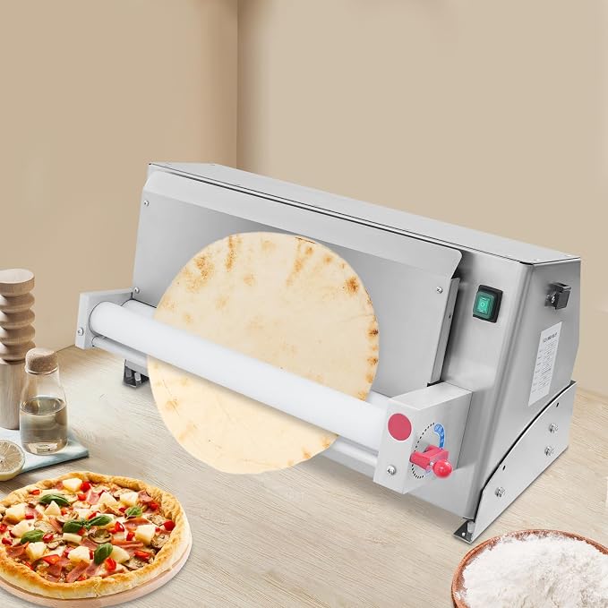 Electric Pizza Dough Roller Sheeter, 3-18 Inch Automatic Commercial Pizza Press, 450W 110V Stainless Steel Adjustable Thickness Dough Machine for Pizza Dough Create (3-18in)