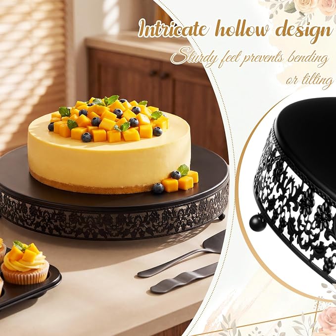 Wenqik 20 Inch Black Cake Stand Set Metal Round Cupcake Dessert Stand with Cake Cutting, Flower Spatula Wedding Cupcake Pastry Display Candy Holder Display for Wedding Party Birthday Baby Shower