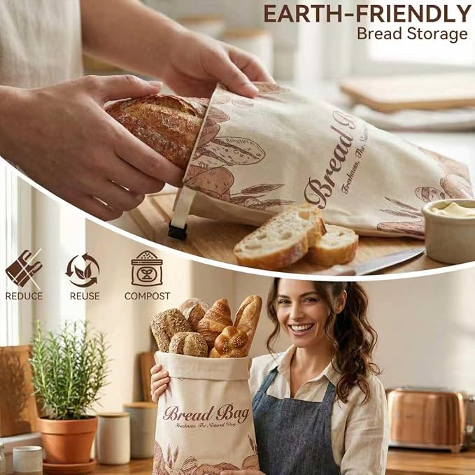 2 Pack Beeswax Bread Bags for Sourdough, Reusable Natural XL Linen Beeswax Bread Bag for Homemade Sourdough 17 x 13 Inches Freezer-Friendly Large Capacity Portable Cloth Bags Keep Bread Fresh