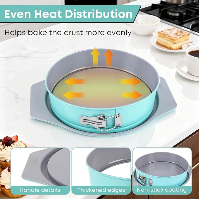 9 Inch Springform Pan, Nonstick Leakproof Cheesecake Pan with Wide Grip Handles, PFOA & PFAS Free Carbon Steel, Groove-Seal Base, Oven Safe to 450°F