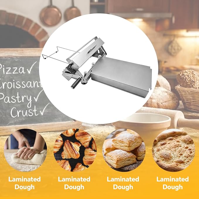 12" Folding Dough Sheeter Manual Dough Roller with Thickness Adjustment (0.1-25mm) Stainless Steel Counter Top Dough Sheeter for Pizza Croissants Pastry and Crust Home & Commercial Use