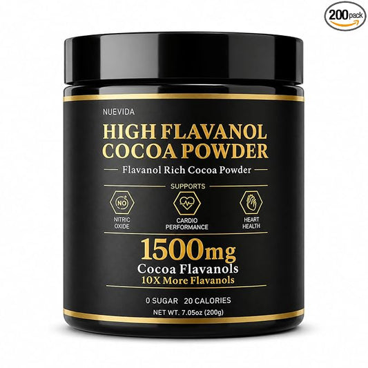 High Flavanol Cocoa Powder, 1500 mg Flavanols & 10X Concentrated Cocoa Extract with 600mg Epicatechin, Supports Heart Health, Nitric Oxide & Energy – Used To Relieve Afternoon Fatigue