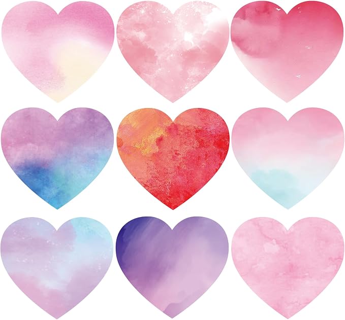 Vuzvuv 54Pcs 6In Watercolor Heart Paper Cutouts with 100Pcs Glue Points for Wall Bulletin Board Decorations, Heart Cut Out for Classroom, DIY Crafts & Party Banners
