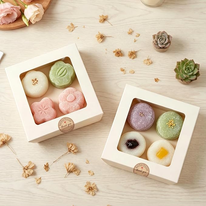 Homrelaxy 13 Pcs White Bakery Boxes with Window - 6x6x3 Inches Cardboard Cookies Boxes with Stickers for Macaroon, Pastries, Donuts, Cupcakes, Cookies and Chocolate Strawberries