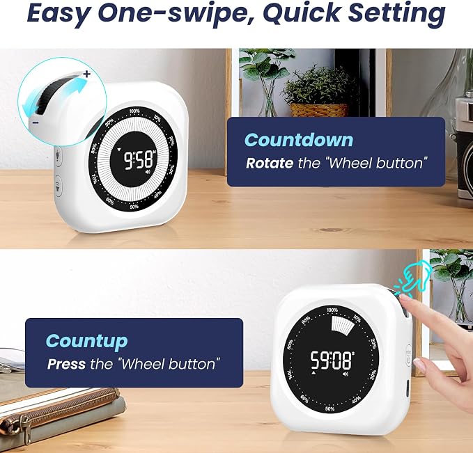 PERSUPER Visual Timer for Kids, 10 Hours Countdown/Up, with Rechargeable, 3 Brightness Display, 3 Volume Levels and Magnetic, Homeschool Study Tool, Large Digital Timers for Kitchen, Classroom