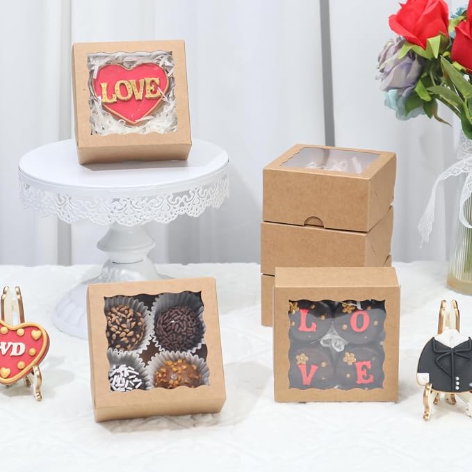 40 Pcs 4x4x2 Inch Pastry Bakery Boxes Truffle Boxes Cookies Boxes with Window Dount Soap Browine Cake Boxes Chocolate Covered Strawberries Boxes Treat Box for Christmas